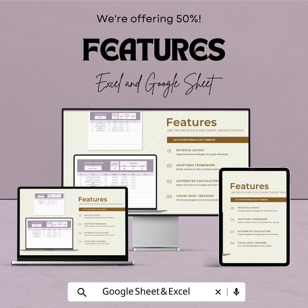Sample Tracker Sheet - Task Management Template, Track Progress and Deadlines, Excel & Google Sheets, Printable Task Tracker
