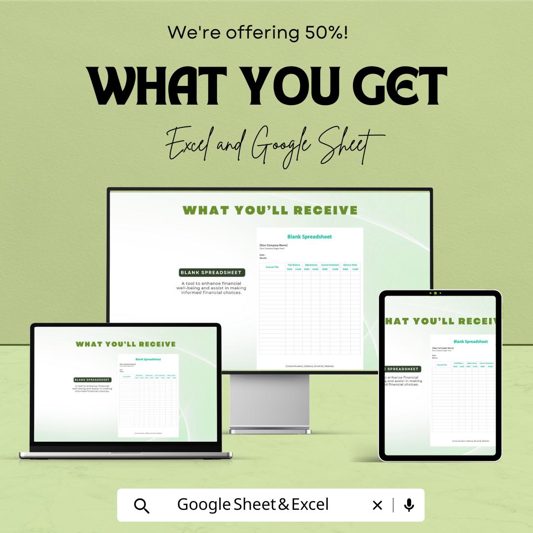 Blank Spreadsheet Template | Excel and Google Sheets | Customizable Accounting Sheet | Business Finance Tracker | Editable Data Sheet