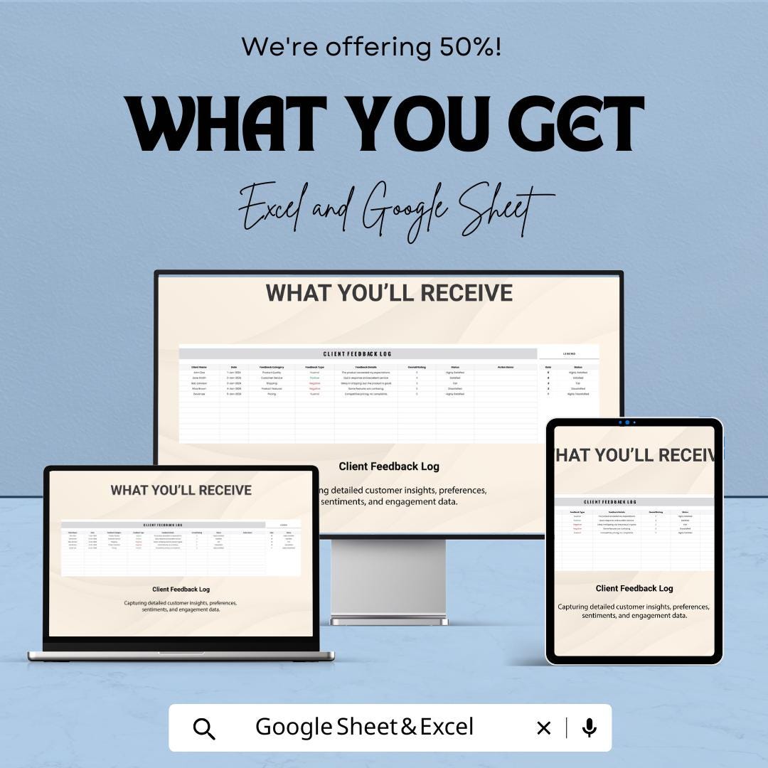 Sales Client Feedback Analysis Template | Client Sentiment Tracker | Sales Performance Review Sheet