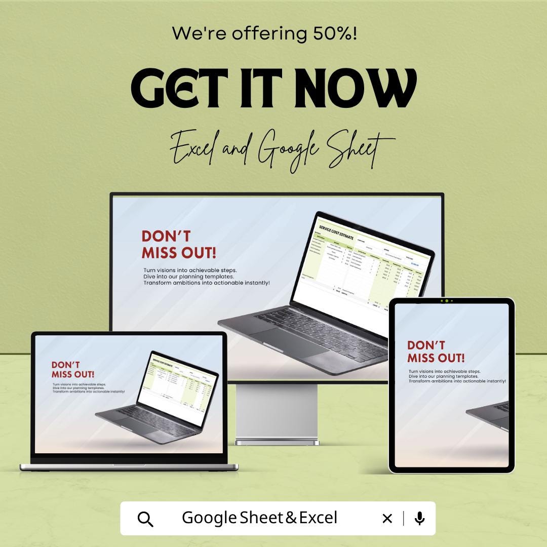 Service Cost Estimate Template | Service Pricing Spreadsheet | Excel & Google Sheets | Business Cost Calculator | Service Quote Template
