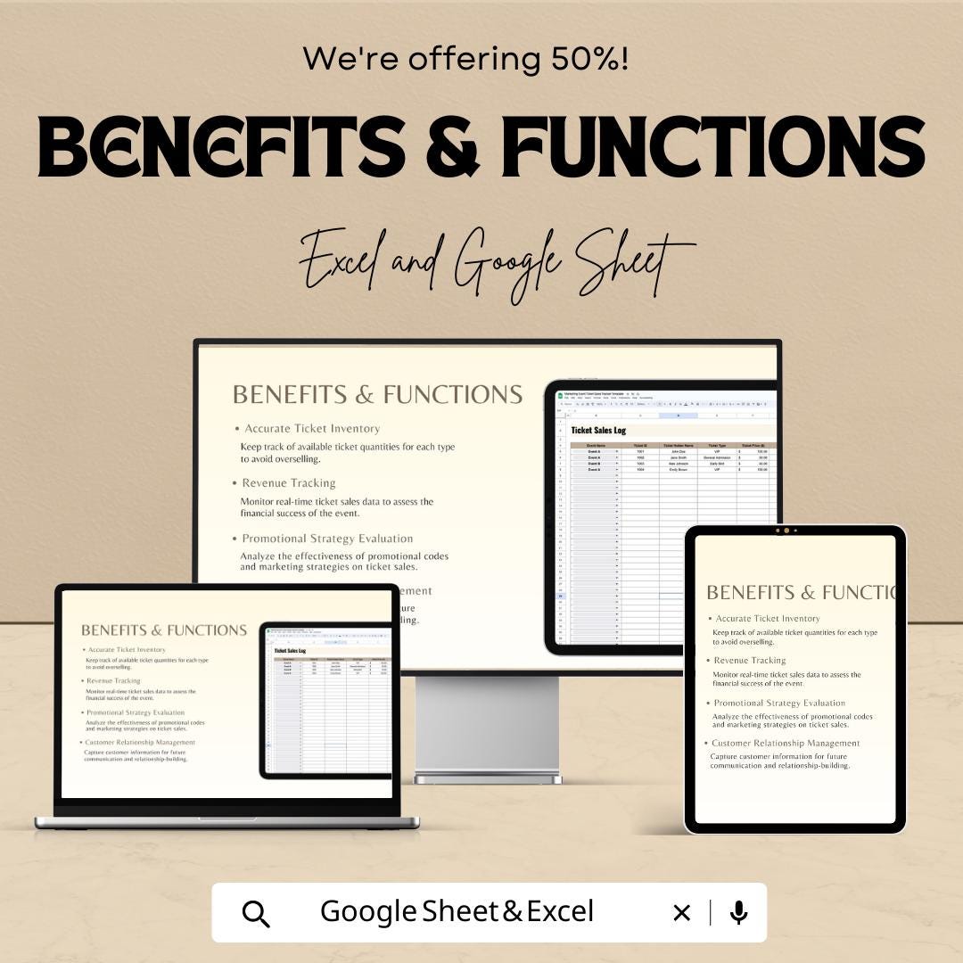 Marketing Event Ticket Sales Tracker Template | Event Ticket Spreadsheet | Ticket Inventory & Revenue Tracker | Event Sales Dashboard