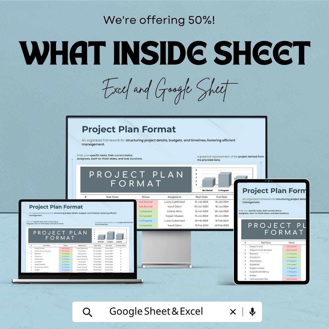Project Plan Template | Project Planning Spreadsheet | Task & Timeline Tracker | Project Management Tool | Excel and Google Sheets