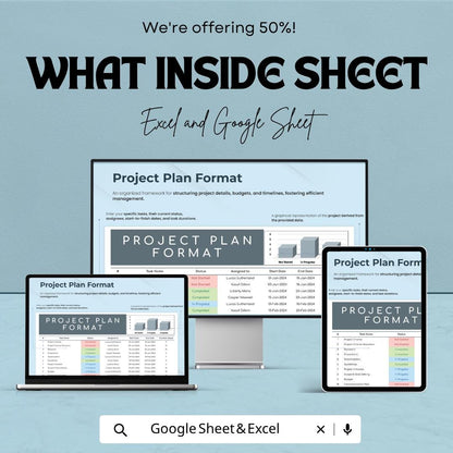 Project Plan Template | Project Planning Spreadsheet | Task & Timeline Tracker | Project Management Tool | Excel and Google Sheets