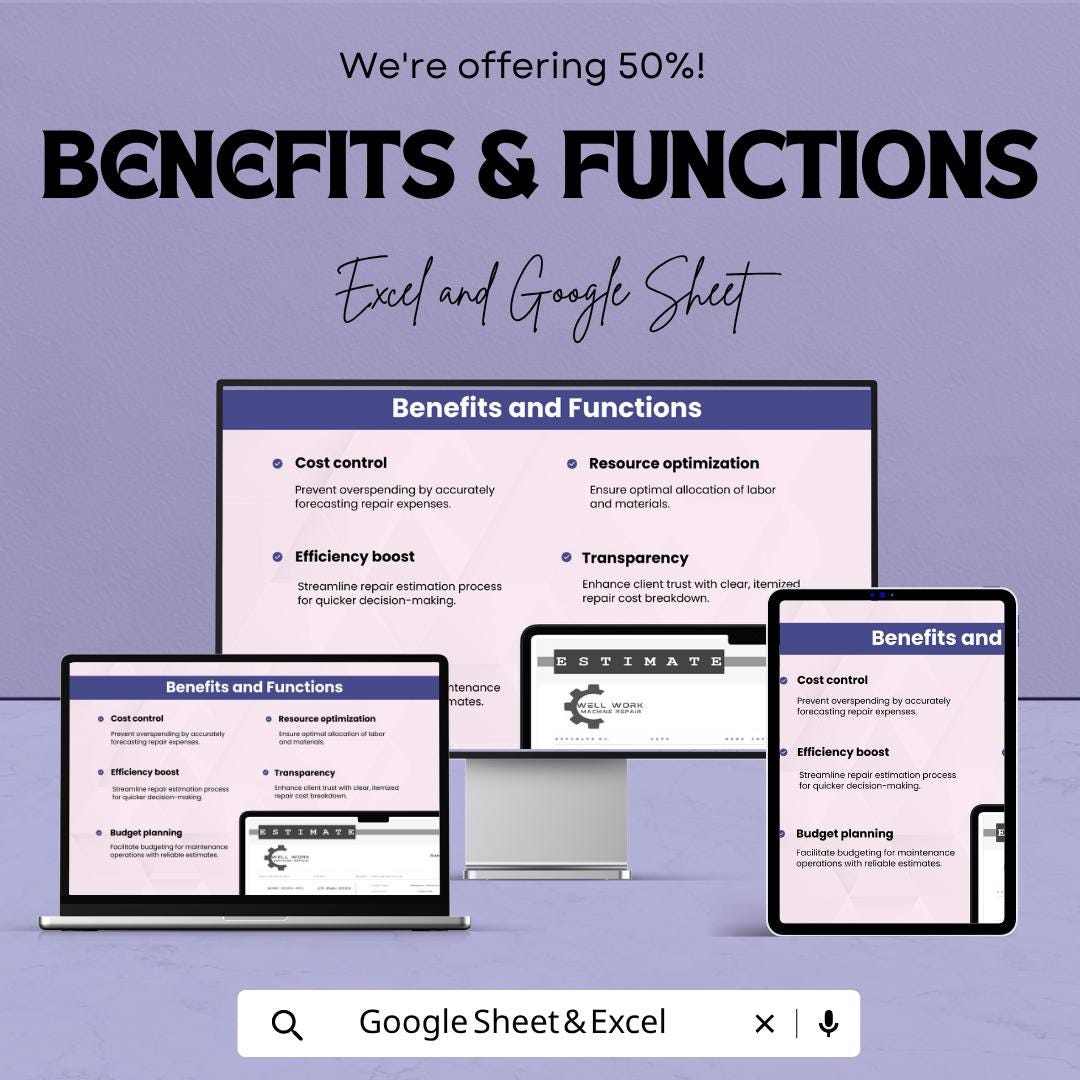 Machinery Repair Estimate Template Excel | Equipment Repair Quote Sheet | Service Estimate Invoice | Maintenance Cost Calculator
