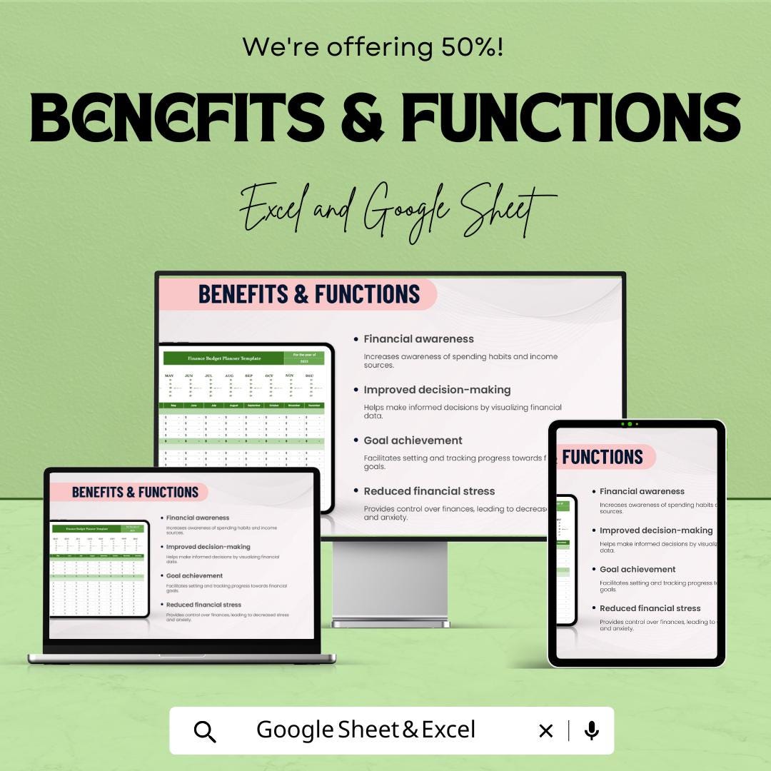 Finance Budget Planner Template | Monthly Budget Spreadsheet | Income and Expense Tracker | Financial Planning Sheet