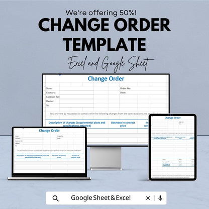Change Order Template | Construction Change Order Form | Project Change Order Spreadsheet | Contract Change Order Tracker