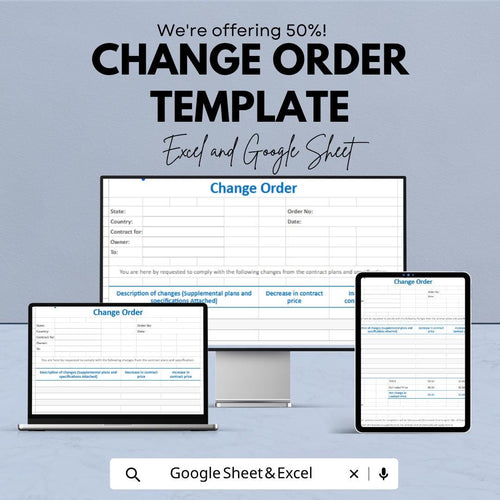 Change Order Template | Construction Change Order Form | Project Change Order Spreadsheet | Contract Change Order Tracker