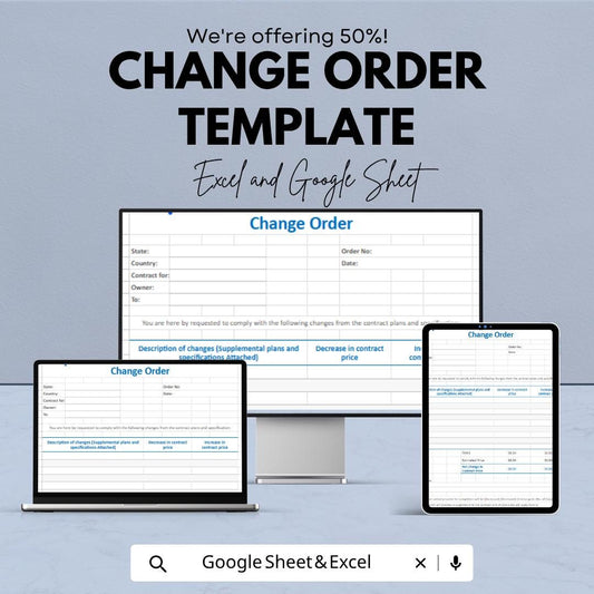Change Order Template | Construction Change Order Form | Project Change Order Spreadsheet | Contract Change Order Tracker