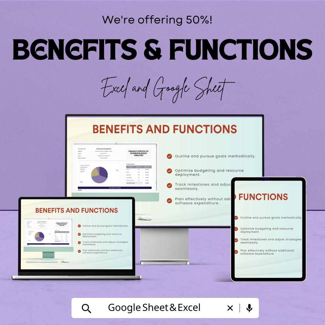 Finance Portfolio Diversification Analysis Template | Investment Allocation Tracker | Risk and Asset Allocation Tool | Excel & Google Sheets