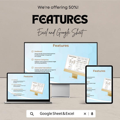 Hiring Costs Tracker Template | Recruitment Budget Spreadsheet Excel & Google Sheets | HR Expense Dashboard | Hiring Budget Planner