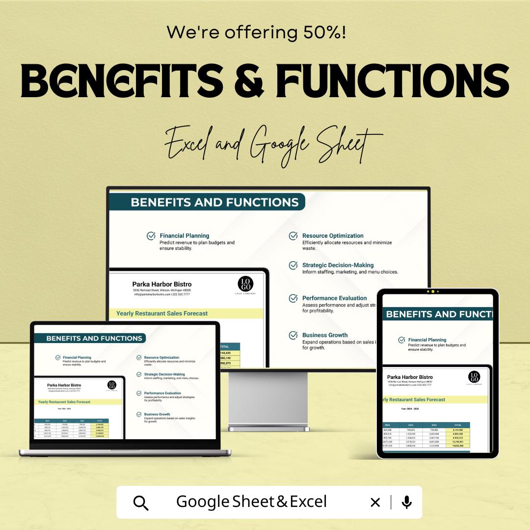Restaurant Sales Forecast Template | Food & Beverage Forecasting | Restaurant Revenue Planner | Sales Projection Template