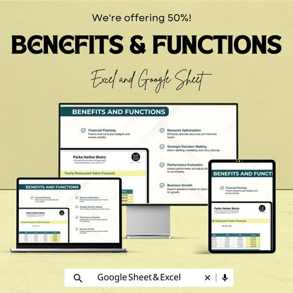 Restaurant Sales Forecast Template | Food & Beverage Forecasting | Restaurant Revenue Planner | Sales Projection Template