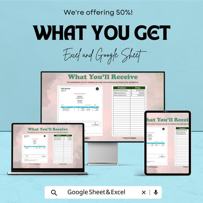 Project Price Quotation Sheet - Excel & Google Sheets Template for Professional Quotes, Business Pricing, Service Proposal