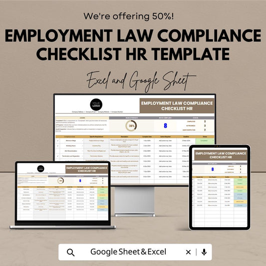 Employment Law Compliance Checklist, HR Compliance Template,  Google Sheets HR Tool, Employee Law Tracker, HR Audit Sheet