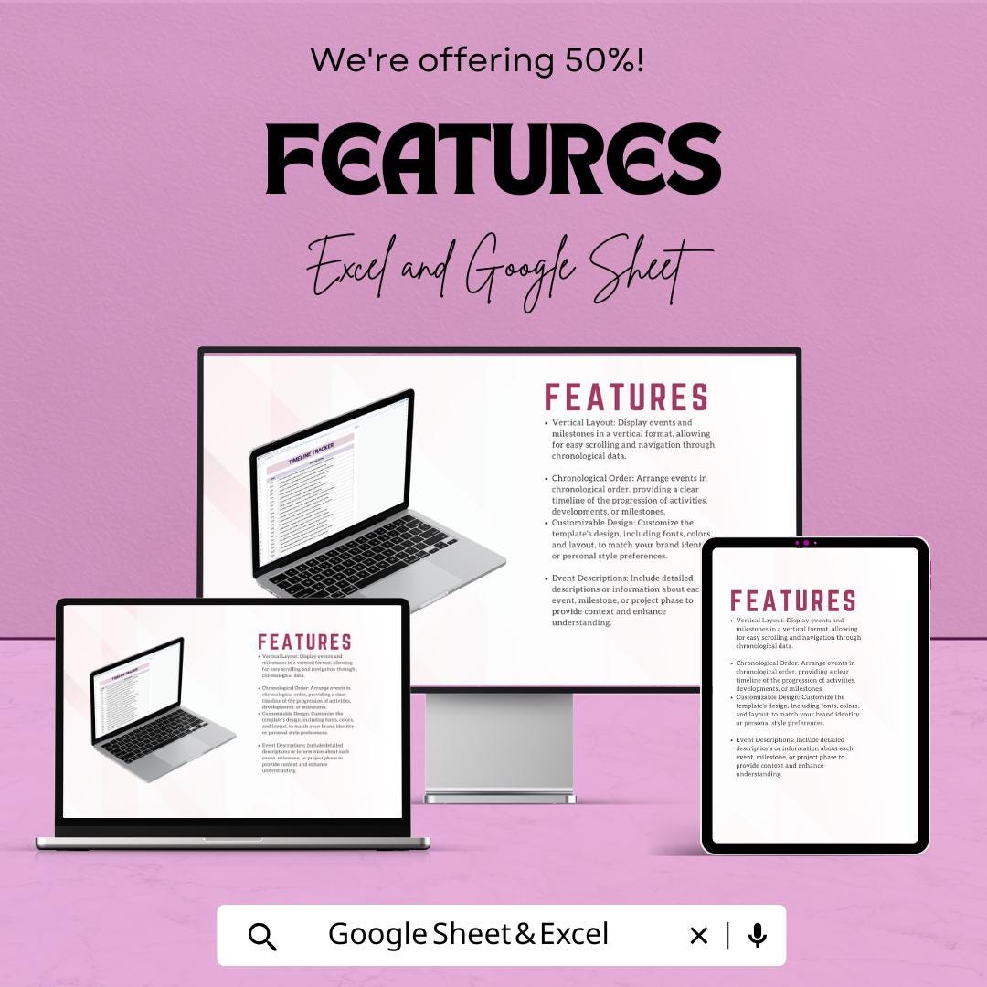 Vertical Timeline Template | Excel & Google Sheet | Project Milestone Tracker | Chronological Event Planner | Editable Layout