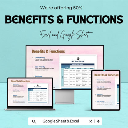 Real Estate Agent Timesheet - Excel & Google Sheets | Track Work Hours, Appointments, and Tasks | Customizable Template