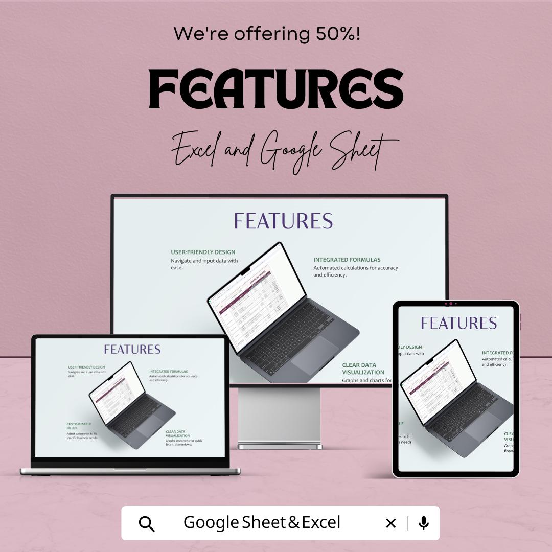 Financial Ledger Sheet | Excel & Google Sheets | Expense Tracker | Accounting Spreadsheet | Business Bookkeeping Template