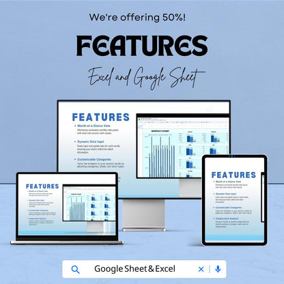 Monthly Chart Sheet | Excel and Google Sheets Template for Data Analysis | Sales & Budget Tracking | Visualize Monthly Progress