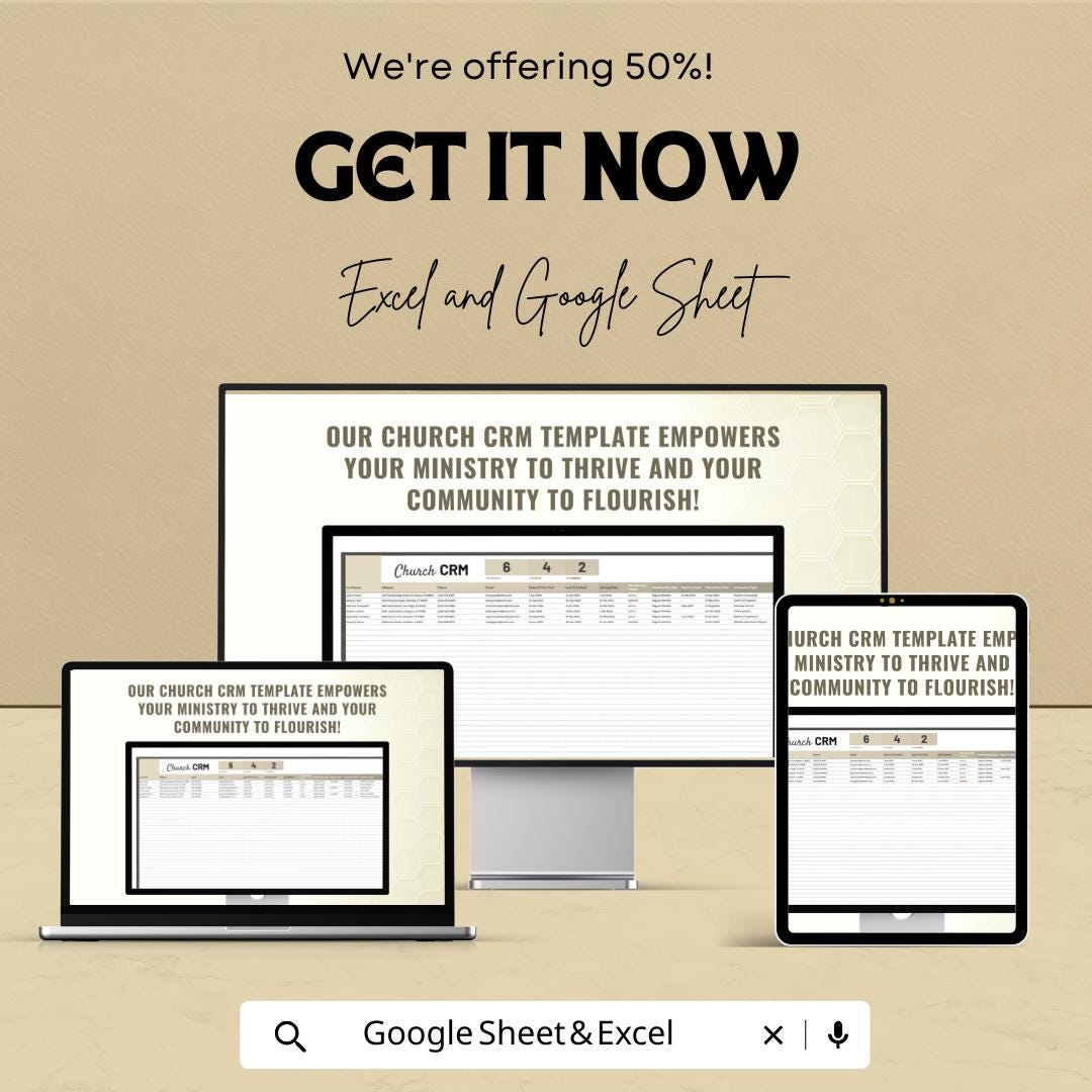 Church CRM Template Excel & Google Sheets | Church Management System | Member Database | Ministry Administration Spreadsheet