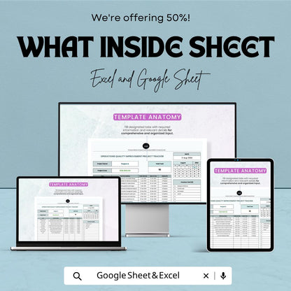 Operations Project Tracker Template | Quality Improvement Tracker | Project Management Spreadsheet | Task Tracker
