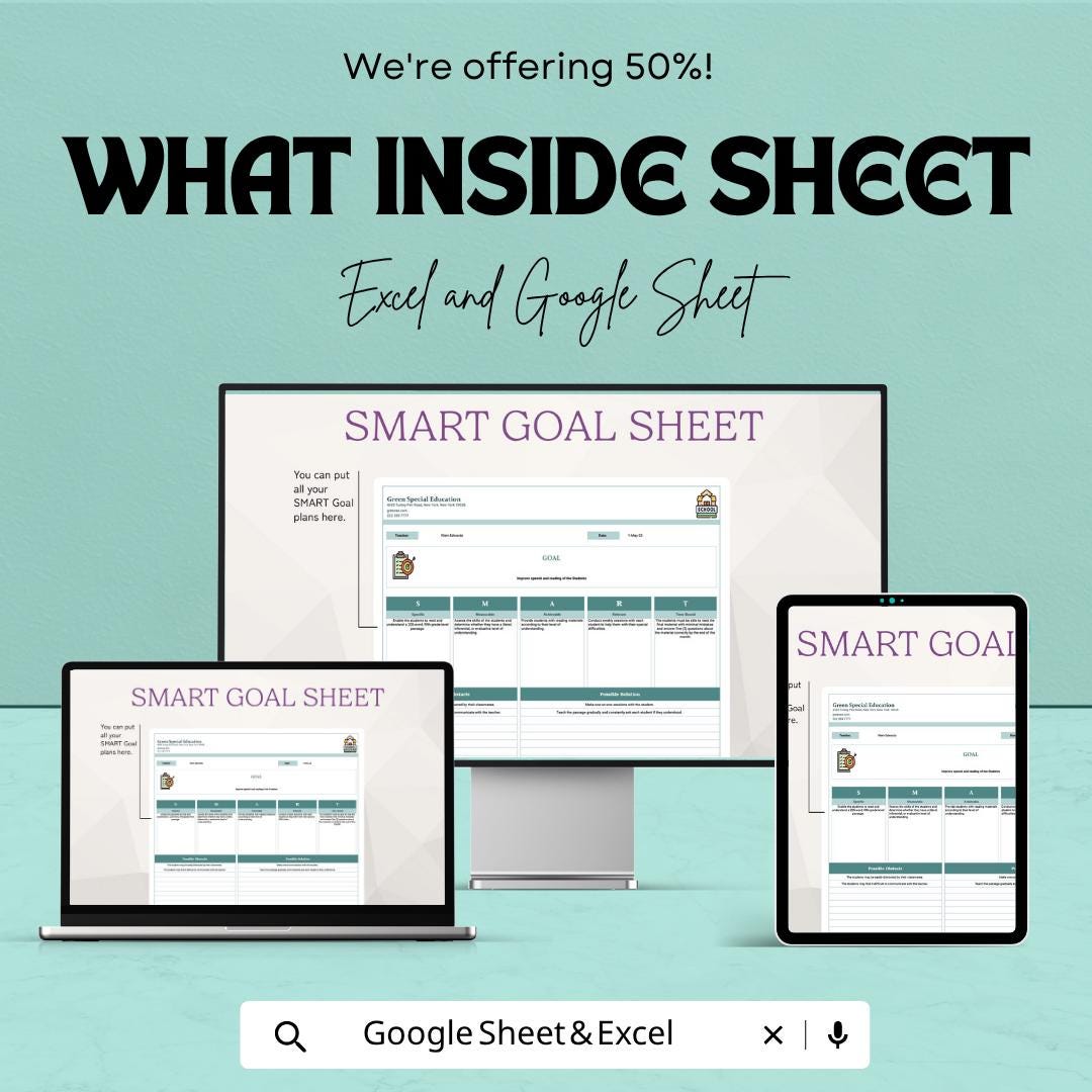SMART Goals Special Education Template | IEP Goal Planner Spreadsheet | Special Ed Teacher Toolkit | Excel & Google Sheets | Student Goal