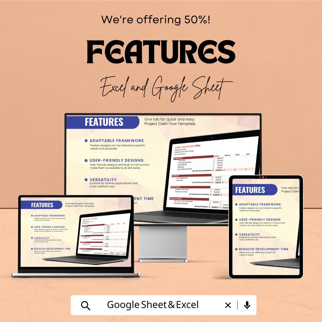 Project Cash Flow Sheet | Excel & Google Sheets Template | Cash Flow Tracker | Business Finance Planner | Instant Download
