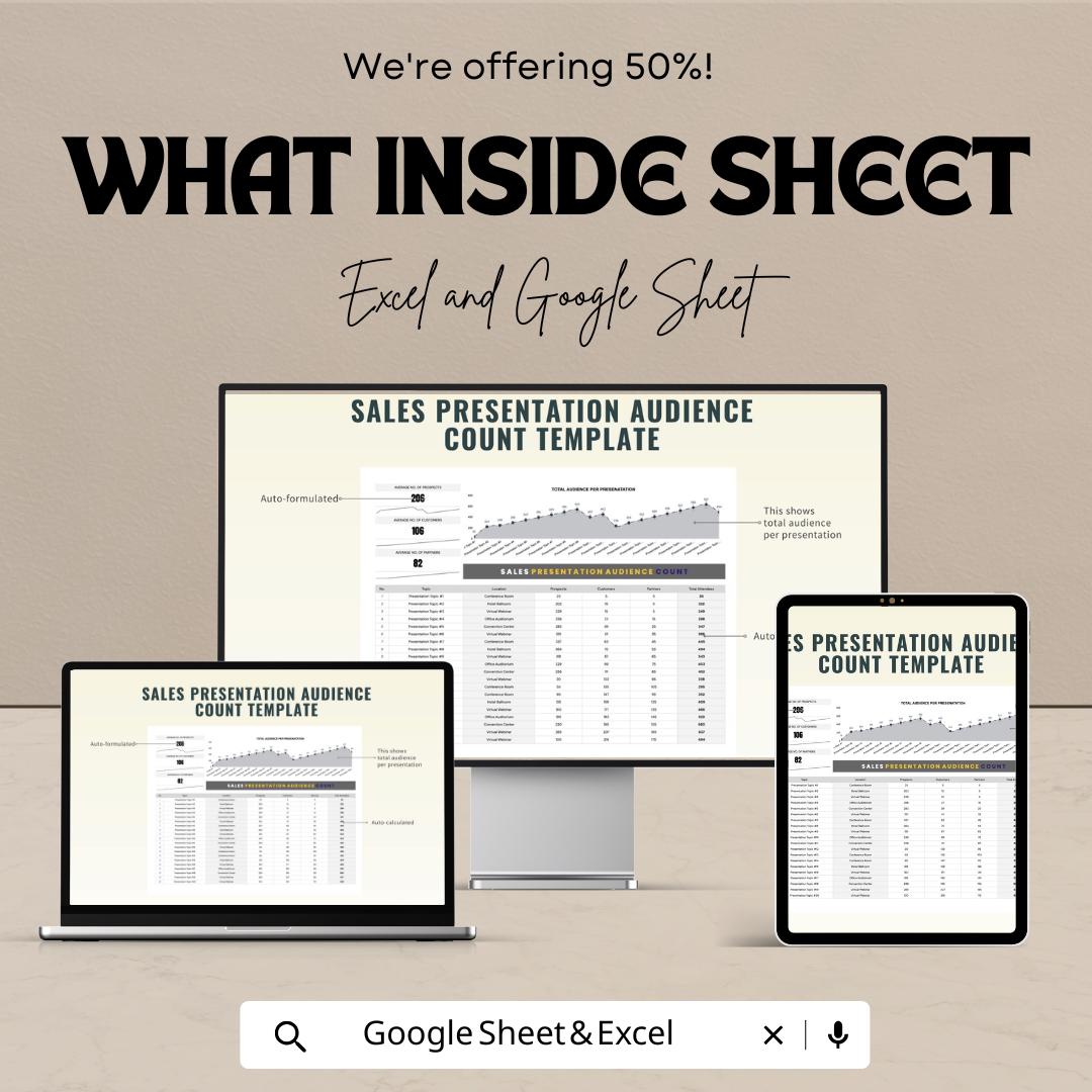 Sales Presentation Audience Count Template | Audience Tracking Spreadsheet | Sales Analytics Dashboard | Excel & Google Sheets