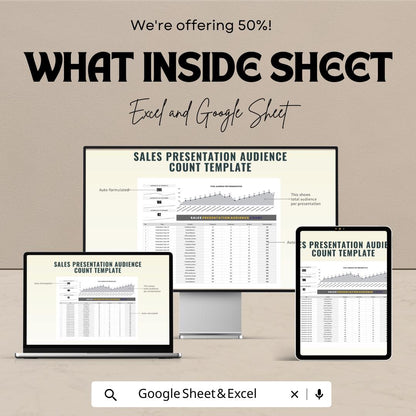Sales Presentation Audience Count Template | Audience Tracking Spreadsheet | Sales Analytics Dashboard | Excel & Google Sheets
