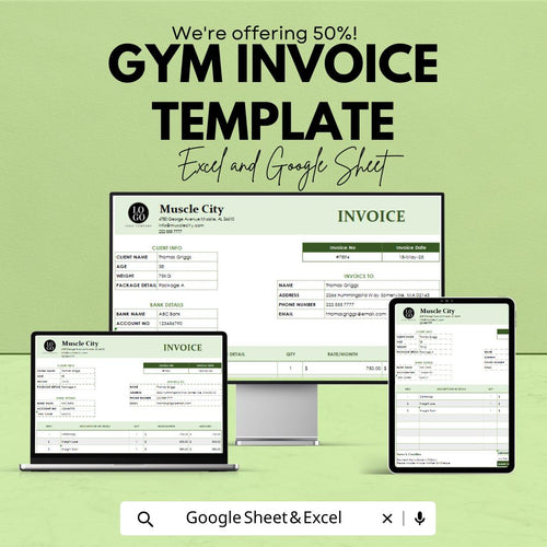 Gym Invoice Template | Fitness Billing Template | Personal Trainer Invoice | Gym Membership Receipt | Printable Invoice