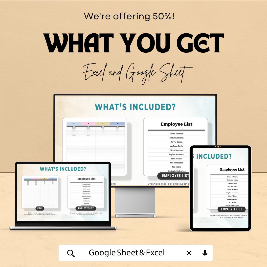 RACI Chart Timeline Sheet | Excel and Google Sheets Template | Project Management, Task Assignment & Team Collaboration | Instant Download