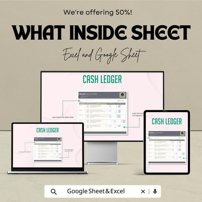 Cash Ledger Template | Cash Book Tracker | Debit Credit Log | Business Finance Template | Cash Flow Ledger | Accounting Spreadsheet