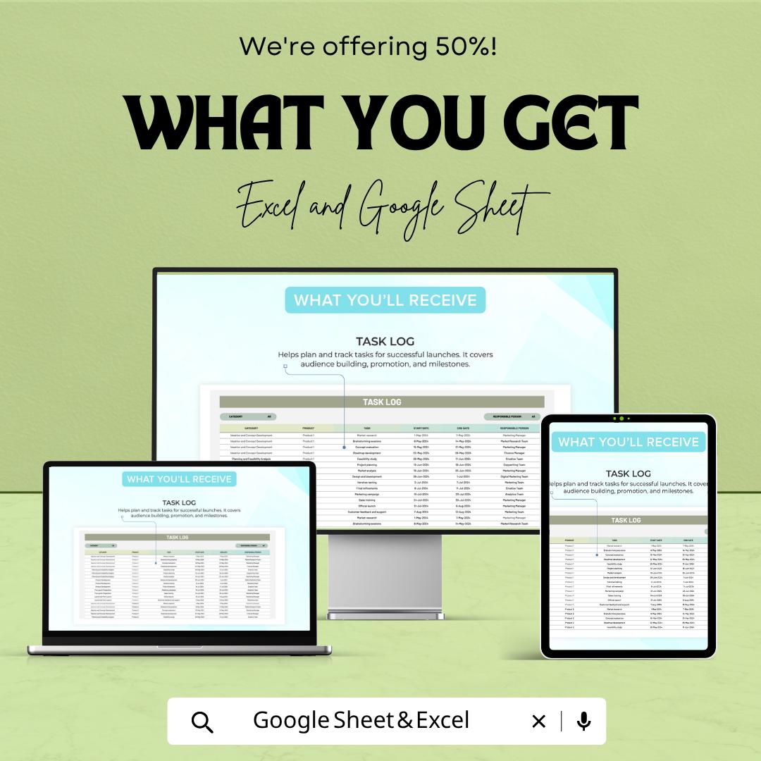 Startup Product Launch Timeline Planner Template | Product Launch Tracker | Marketing Campaign Schedule | Excel & Google Sheets