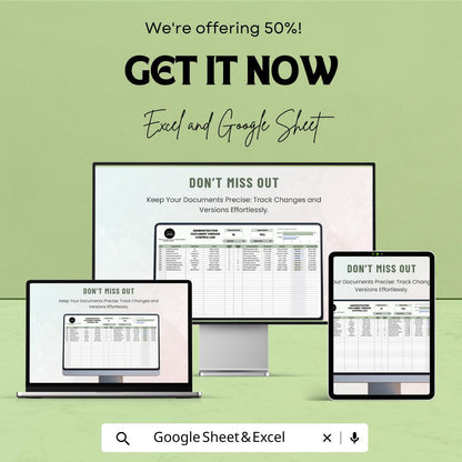 Administration Document Version Control Log Template, Excel & Google Sheets, Document Tracker, Version History Log, Change Log Spreadsheet