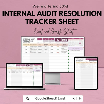Internal Audit Resolution Tracker Sheet - Excel and Google Sheets Template for Tracking Audit Findings & Resolutions