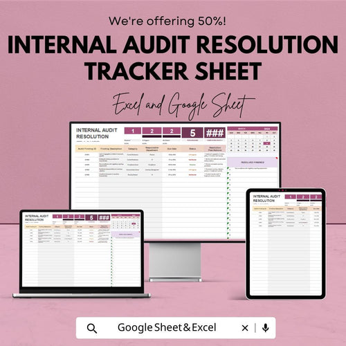 Internal Audit Resolution Tracker Sheet - Excel and Google Sheets Template for Tracking Audit Findings & Resolutions