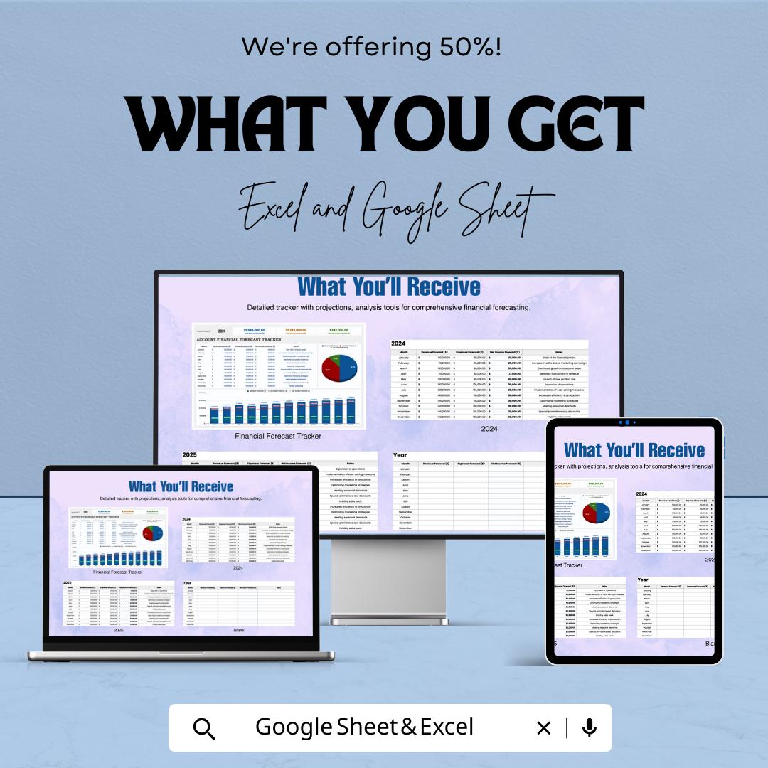 Account Financial Forecast Tracker Template | Financial Projection Tool | Budget Forecast Spreadsheet | Business Finance Template