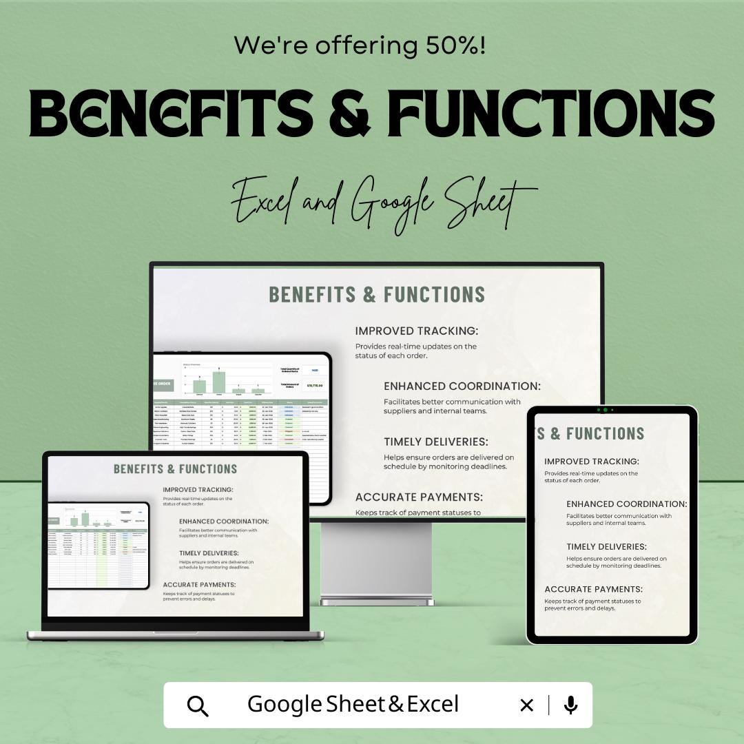 Operations Purchase Order Tracker Template | PO Tracking Spreadsheet | Excel & Google Sheets