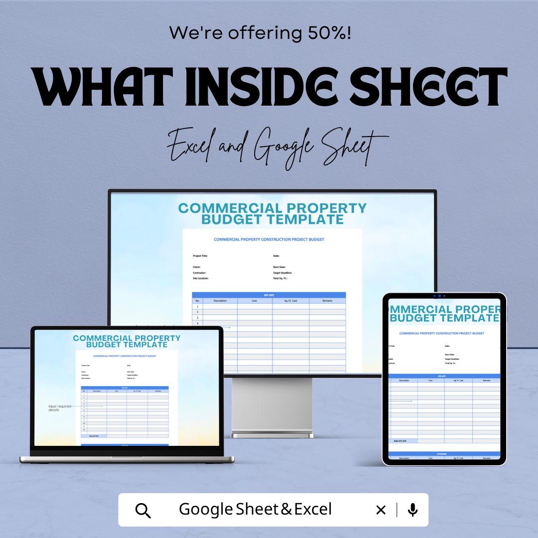 Commercial Property Budget Template | Real Estate Budget Spreadsheet | Construction Project Cost Tracker | Excel & Google Sheets