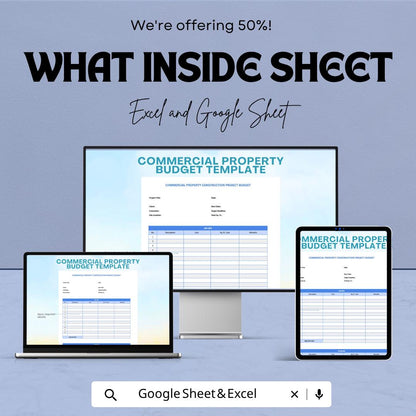 Commercial Property Budget Template | Real Estate Budget Spreadsheet | Construction Project Cost Tracker | Excel & Google Sheets