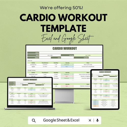 Cardio Workout Template Excel & Google Sheets | Workout Planner Spreadsheet | Fitness Tracker | Cardio Training Log | Exercise Planner