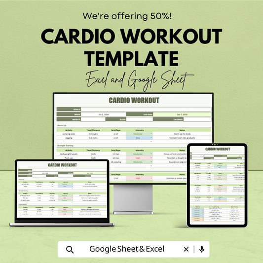 Cardio Workout Template Excel & Google Sheets | Workout Planner Spreadsheet | Fitness Tracker | Cardio Training Log | Exercise Planner