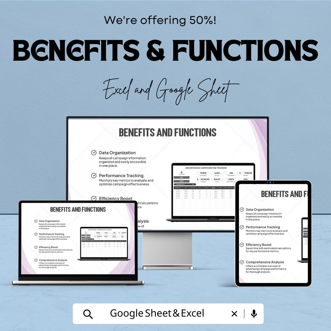 Advertising Campaign ROI Tracker Template, Marketing ROI Spreadsheet, Ad Performance Tracker Excel, Campaign ROI Calculator
