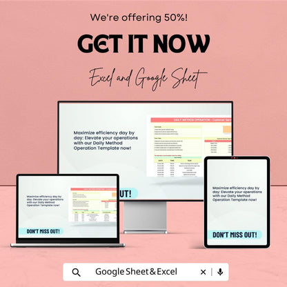 Daily Method Operation Template, Daily Operations Planner, Task and Schedule Tracker, Team Workflow Sheet, Excel & Google Sheets