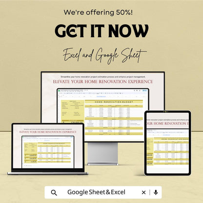 Home Renovation Budget Template | Project Management Budget Planner | Remodel Cost Tracker Spreadsheet | Excel & Google Sheets