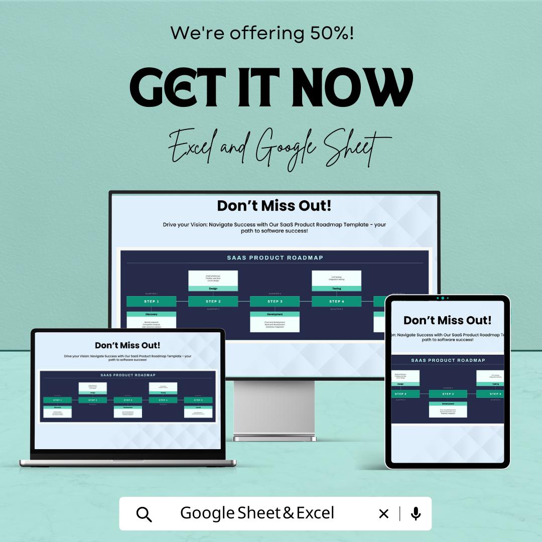 SaaS Product Roadmap Template | Product Development Planner | Software Product Planning Roadmap | Product Strategy Tracker
