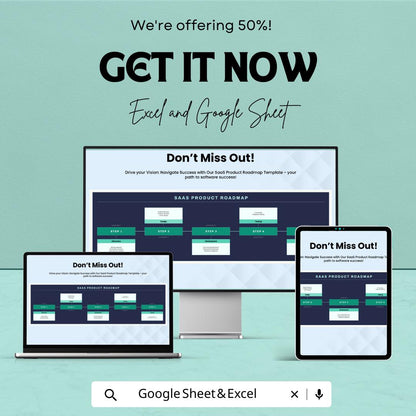 SaaS Product Roadmap Template | Product Development Planner | Software Product Planning Roadmap | Product Strategy Tracker