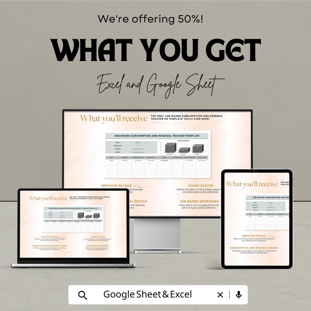 Job Board Subscription and Renewal Tracker HR Template | Excel & Google Sheets | Recruitment Management Spreadsheet