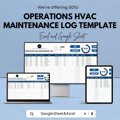 Operations HVAC Maintenance Log Template | HVAC Service Tracker | Excel & Google Sheets