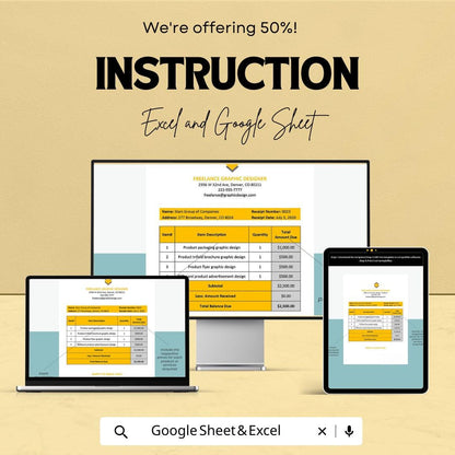 Blank Freelance Receipt Template | Excel & Google Sheets | Editable Business Receipt | Invoice for Freelancers | Payment Record Template
