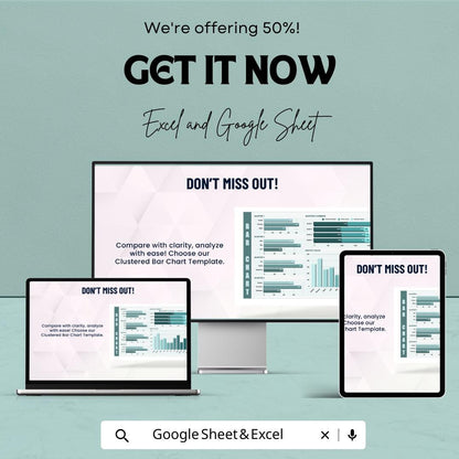 Clustered Bar Chart Sheet for Data Analysis | Excel and Google Sheet Template | Customizable Business Chart | Sales & Progress Visualization